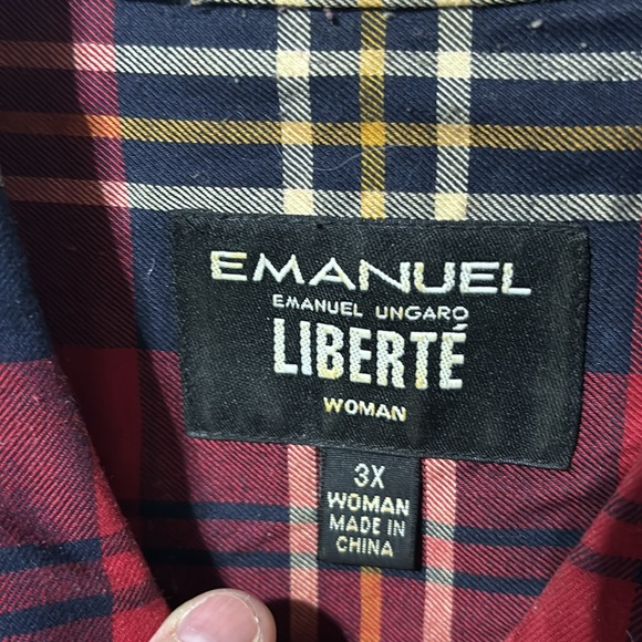 Emanuel Ungaro Liberte 3x vintage plain deep navy blackish plaid blouse euc - Picture 4 of 8